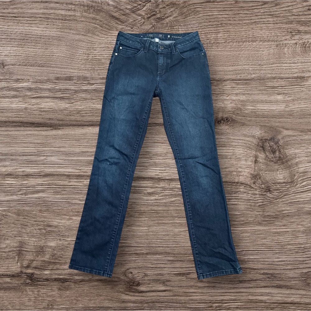 JLO Jennifer Lopez Straight Leg Jeans Blue Mid Rise Stretch Denim Size 2